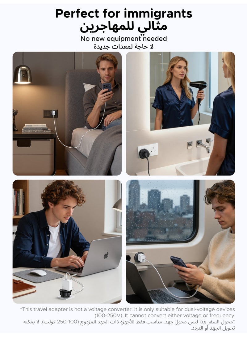 يو جرين محول كهربائي عالمي إلى الإمارات العربية المتحدة/دبي/المملكة المتحدة/السعودية/الاتحاد الأوروبي/ألمانيا، قابس سفر ثلاثي الأطراف، محول مقبس عالمي للسفر لرحلات العمل والعطلات والفنادق والمطارات - Image 5